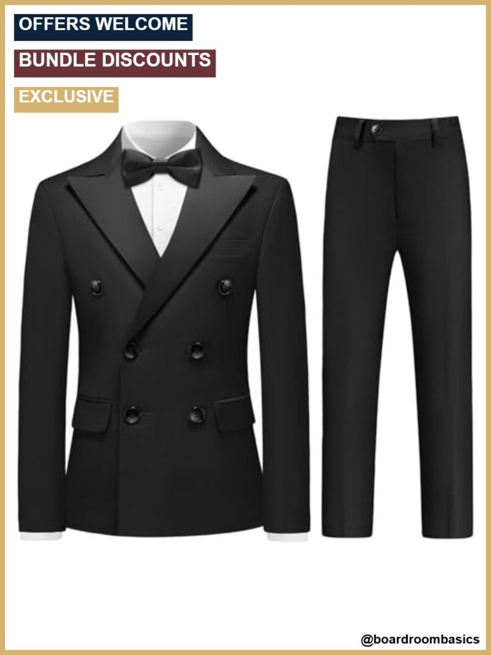 Boys Double Breasted Tuxedo Suit 2 Piece Slim Fit Formal Set